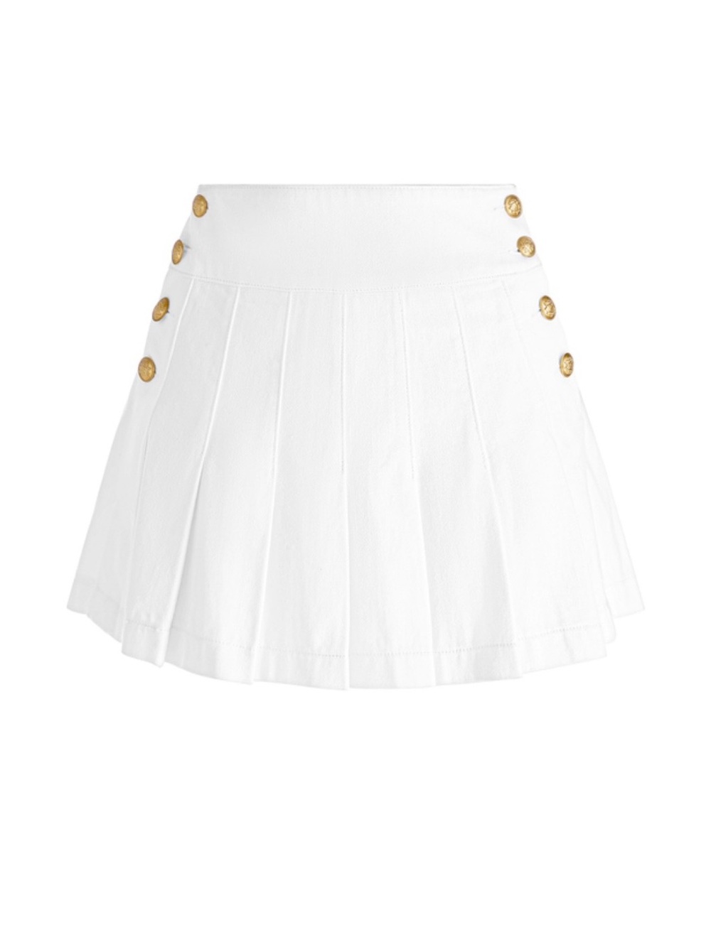 Alice + Olivia Off White Pleated Jean Mini Skirt with Gold Button Detail